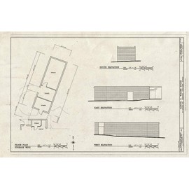 Historic Pictoric : Blueprint South, East & West Elevations, Floor Plan, Storage Wing - Samuel G. Wiener House, 615 Longleaf Road, Shreveport, Caddo Parish, LA 24in x 16in