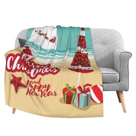 Dujiea Christmas Beach Starfish Santa Flannel Fleece Throw Blanket 50"x60", Living Room/Bedroom/Sofa Couch Warm Soft Bed Blanket for Girls Boys Adults All Season Ultra Soft