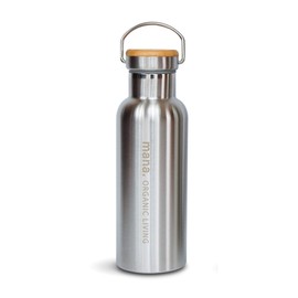 Mana. ORGANIC LIVING Stainless Steel Long Bottle, 16.9 fl oz (500 ml), Double Wall Vacuum Construction, Long-Lasting Heat Retention