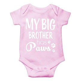 AW Fashions My Big Brother Has Paws Baby Bodysuit Funny Newborn Outfit Cut Boy Girl Infant Clothes Romper (6 Months, Pink)