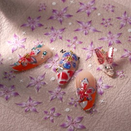 Jremg Flower Nail Stickers Lily Flower Nail Decals 5D Embossed Green Purple Pink Lily Nail Art Stickers Self-Adhesive Jelly Flowers Nail Art Supplies Nail Design for Women DIY Nail Decoration 3 Sheets