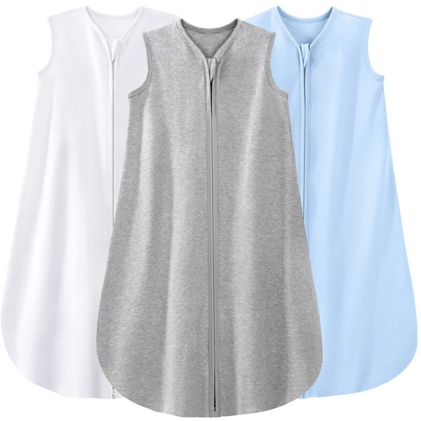 Yoofoss Baby Sleep Sack 12-18 Months 100% Cotton Baby Wearable Blanket 2-Way Zipper TOG 0.5 Baby Sleeping Bag 3 Pack, Breathable Lightweight Toddler Sleep Sacks for Babies (Large)
