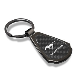 iPick Image Compatible with Ford Mustang Real Black Carbon Fiber Gunmetal Black Metal Teardrop Key Chain