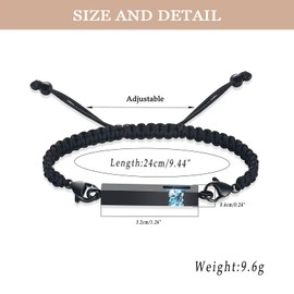 XSMZB Urn Bracelet for Ashes Stainless Steel Crystal Cube Cremation Bangle Locket Memorial Ashes Holder Keepsake for Women Men (Black-Light Blue)