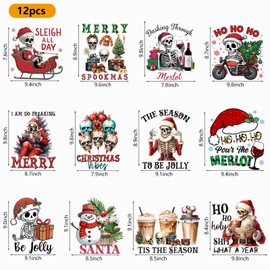 12 Sheets Christmas Iron on Transfers for T-Shirts, Heat Transfers Vinyl, Iron on Decals for Clothes, Bag, Pillow Covers, DIY Decorations