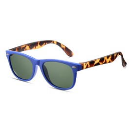Kids Polarized Sunglasses TPEE Unbreakable Flexible Shades Frame for Girls & Boys Age 3-8 (Blue Leopard/Gray)
