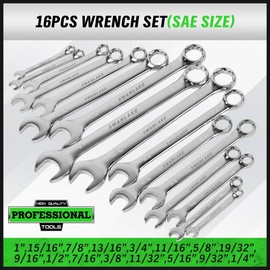 SWANLAKE 32-Piece Combination Wrench Set, SAE and Metric, 1/4"-1" & 7mm-22mm, 12 Point, Chrome Vanadium Steel