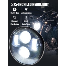 HENGTUAOTO 5 3/4 5.75 Inch Yellow LED Headlight for Motorcycle with EMC Compatible with Iron 883 Dyna Street Bob Super Wide Glide Low Rider Night Rod Train Softail Deuce Custom Sportster