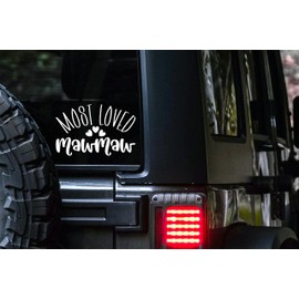 Most Loved MawMaw Vinyl Car Decal, 6.5"x4", Color Options