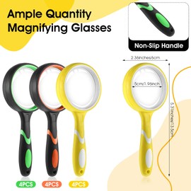 Dimeho 12 Pcs 10X Magnifying Glass, Non-Slip Handheld Shatterproof Reading Magnifier 50 mm Rubber Magnifying Lens for Kids and Seniors Nature Exploration Book Newspaper Reading