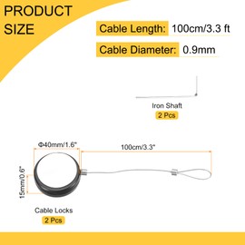 sourcing map 3.3ft Retractable Cable Lock with Latch Remote Control Security Locks with Adjustable Cord Tether Anti Theft for Laptop, TV, 150 G, Black, 2 Pack