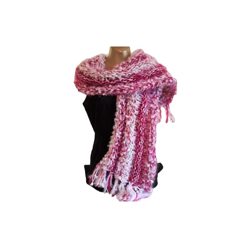 Hand Made Textured Knitted Scarf - Raspberry Ripple - MVLS004