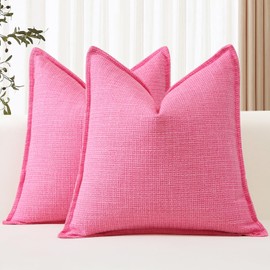 Artscope Pack of 2 Rose Pink Decorative Cushion Covers 16x16 Inch Soft Linen Texture Couch Throw Pillows Farmhouse Pillow Covers with Elegant Design for Sofa Bedroom Living Room Home Decor 40 x 40 CM