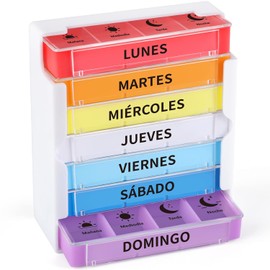 Opret Pastillero Semanal 4 Tomas Español, Pastillero Diario Grande 7 Dias, Dosificador de Comprimidos con 28 Compartimentos, Organizador de Pastillas para Viaje