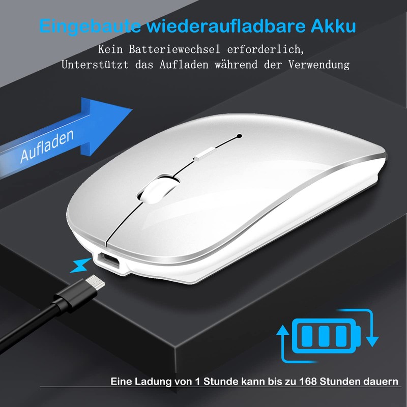 QYFP Bluetooth Maus, Wiederaufladbare Leichte Kabellose Maus Kompatibel mit MacBook