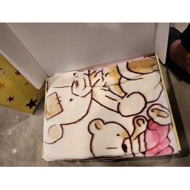 R&M Baby Plush Super Soft Baby Cloud Blanket Bears Pink Blocks Paw Prints 39x51"