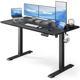 Marsail Electric Standing Desk, Adjustable Height Stand up Home Office Desk Large 55x24 Inch Sit Stand Computer Desk, with 4 Memory Presets, Headphone Hook,Cable Organizer, Black
