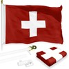 G128-6 Feet Spinning Flagpole (White) Switzerland 150D Flag Brass Grommets