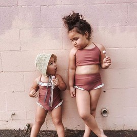 Toddler Kid Baby Girls One-Piece Swimsuit Halter Sleeveless Swimwear Ruffled Floral Beachwear Bathing Suit 1-6T (Dark Orange, 5-6Y)