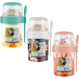 3 tazas de yogur de cereales con tapa y cuchara, recipiente de avena durante la noche, Tarro de avena de 2 capas, tazas de ensalada de desayuno, a prueba de fugas, para frutas la escuela y la oficina