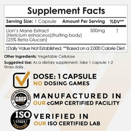 Nootropics Depot Lions Mane Mushroom Capsules | 500mg | 180 Count | Hericium erinaceus | Whole Fruiting Body Mushroom Extract | Brain Health Supplement | Neuroprotective + Boosts Mood
