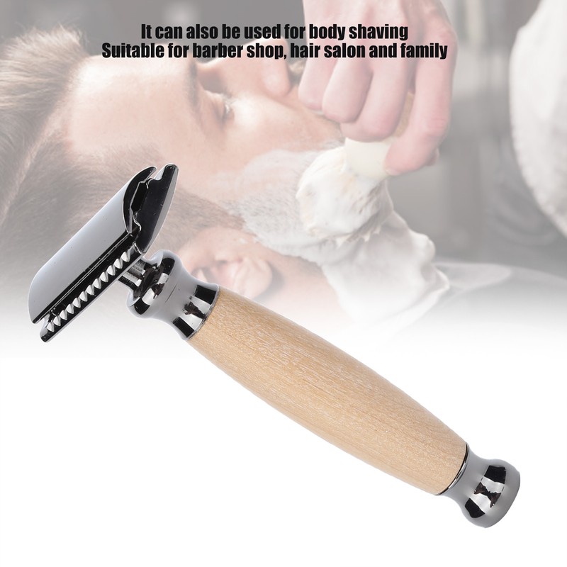 Men Shaving Razor with Wood Handle Portable Double Edge Razor
