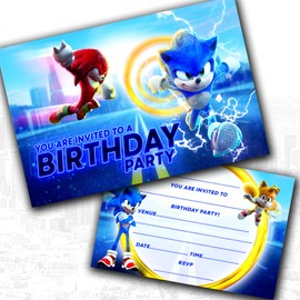 Sonic Party Invitations & Envelopes Birthday Invites (WRITE ON) (Pack of 12)