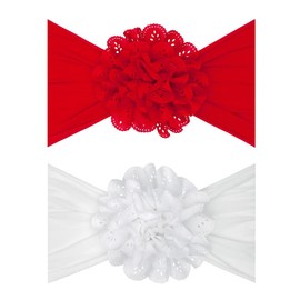Baby Bling Bows Newborn to Little Girls Hair Bow - EYELET FLOWER HEADBANDS Toddlers Hair Accessories, Made in the USA, One Size (2 Pack Red & White)
