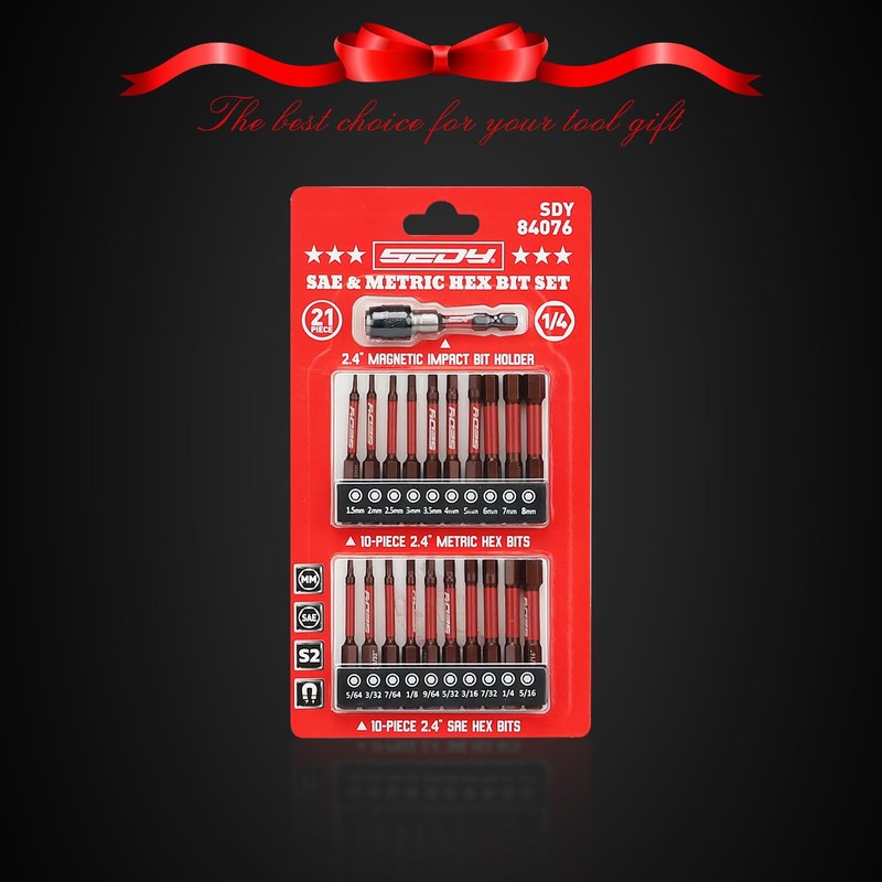 21-Piece 2.5" Hex Head Allen Wrench Drill Bit Set, 1/4"