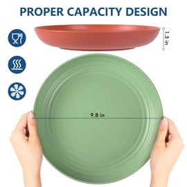 HOTEC 8-Pack 10inch BPA Free Unbreakable Deep Dinner Plates, Wheat Straw Plastic Plates Dishwasher Safe Kitchen Plates Dinnerware Multicolor