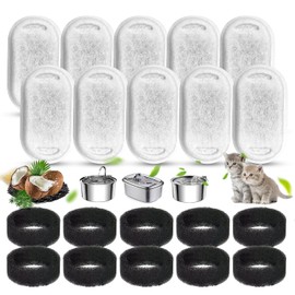 Pack of 20 Cat Fountain Filters, Petlibro Filter, Includes 10 Pieces Carbon Filters and 10 Foam Sponge, for a Variety of Stainless Steel Cat Fountains