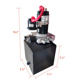 Wryxia Hydraulic Power Unit 0.8 KW, 2200PSI 12V DC Hydraulic Station Pump, Power Unit for Dump Trailer Car Lifting Platforms, 6 Quart (Single Acting, Handle Control)