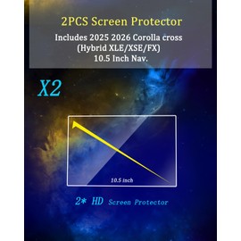 【2Pcs】Tempered Glass for 2026 Corolla Cross Screen Protector for 2025 2026 Corolla (Hybrid XLE/XSE/FX) Screen Protector 10.5 Inch Touchscreen 2026 Corolla Cross Accessories-HD Easy Install Bubble Free