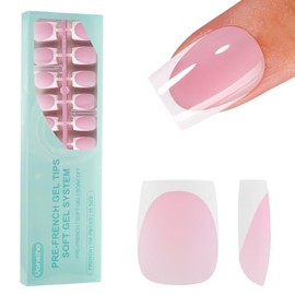 Vansiho 150 Uñas Postizas de Gel Francesas, Uñas Postizas de Gel Rosa con Punta Francesa, Cortas, Cuadradas y Suaves, Para Decoración de Uñas Diy, 15 
