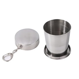 Lopsity Stainless Steel Collapsible Cup Reusable Portable Travel Folding Water Cup Space Saving Design Folding Cup Drinking Cup with Lid for Picnic/Outdoor Activities/Camping/Hiking (Silver, 150ml)