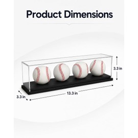 Baseball Display Case for 4 Baseballs, Clear Acrylic Baseball Display Case with Black Base, Easy Assembly Baseball Holder Box for Signed Baseballs, Sports Memorabilia Collectibles (14"L x 5"W x 5"H)