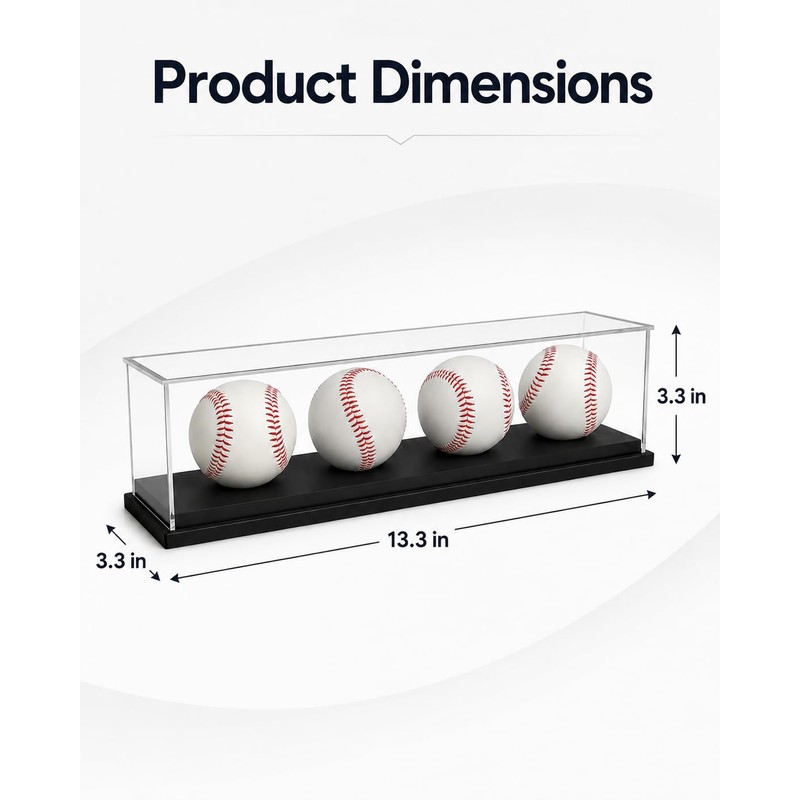 Baseball Display Case for 4 Baseballs, Clear Acrylic Baseball Display