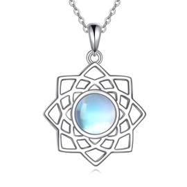 VONALA Lotus Moonstone Necklace Celtic Knot Pendant 925 Sterling Silver Jewellery for Women Girls Girlfriend Wife Sisters Mother's Day, Sterling Silver, Moonstone