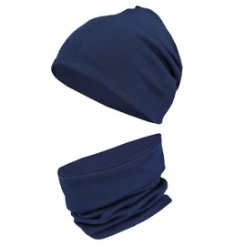 TupTam Unisex Children's Beanie Hat Tube Scarf Set, darkblue