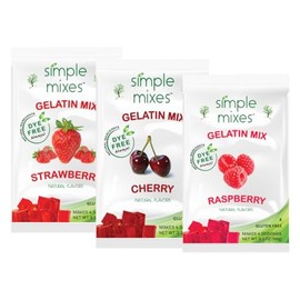 Simple Mixes Natural Gelatin Dessert, Raspberry, Strawberry & Cherry, Healthy Snack, Dye-Free, No Gluten or Fat, Kosher, 3 Pack