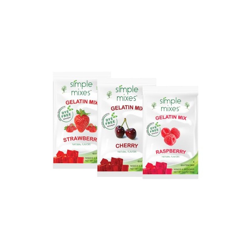 Simple Mixes Natural Gelatin Dessert, Raspberry, Strawberry & Cherry, Healthy