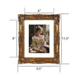 YUXINFRAME Vintage 6x8 picture frame gold Antique Photo frame with Mat 5x7 Ornate picture frames with Acrylic Glass Baroque Tabletop Wall Hanging Home Decor picture frames