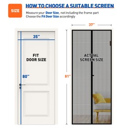 MAGZO Magnetic Screen Door Fit Door Size 35 x 80 Inch, Screen Size 37" x 81" Self Sealing Mesh with Hook & Loop Strip, Black