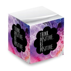 Think Positive Be Positive Sticky Note Cube / 600 Sheets / 2.75" Memo Block Printed on 4 Sides/Encouraging Note Cube