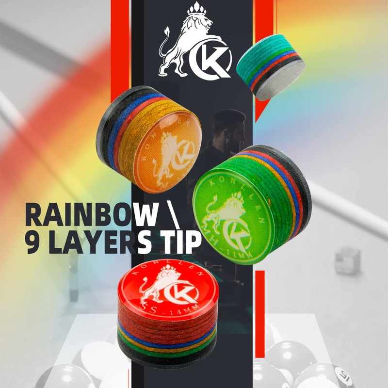 KONLLEN Rainbow Pool Tip with Transparent SX/SS/S/M/MH/H 11 mm/14 mm