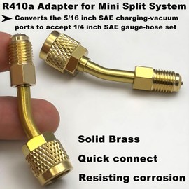 R410a Adapter for Mini Split System, 5/16 inches SAE Female to 1/4 inches SAE Male Flare for Air Conditioners HVAC and Refrigeration Service, 2 Straight +2 Angled Adapters,4 Hose Gaskets,4 Valve Cores