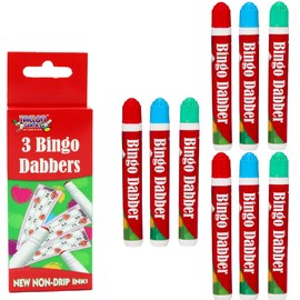 DAA Distribution Bingo Dabbers – Pack of 9 Red, Blue & Green Ink Daubers (3 Packs of 3) | Vibrant Bingo Marker Pens for Games, Crafts & Art | Non-Toxic, Fast-Drying, Bold Colors for Adults & Kids