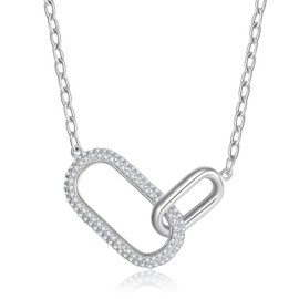 SUNFEEL 925 Sterling Silver Pendant Necklace for Women, Dainty Interlocking Paperclip Necklaces with Cubic Zirconia for Her Mom Wife Girlfriend Jewelry Gift for Mother's Day Birthday Anniversary