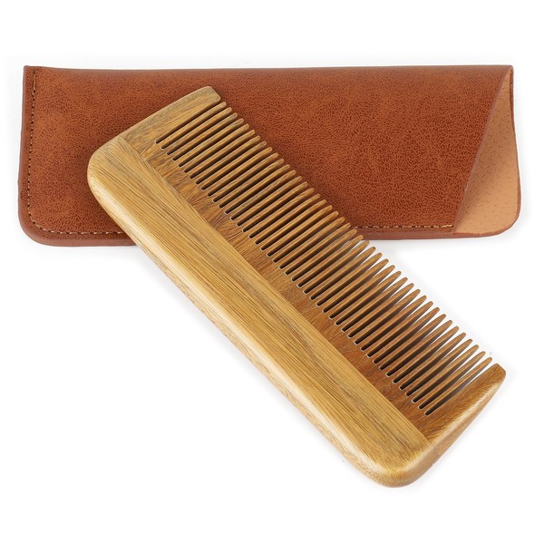 Onedor Handmade 100% Natural Green Sandalwood Hair Combs - Anti-Static Sandalwood Scent Natural Hair Detangler Wooden 2 in 1 Comb (short)