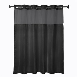 goodbath Ringless Shower Curtain, Waffle Shower Curtains for Bathroom,Mesh Top Window,180 x 188cm, Black
